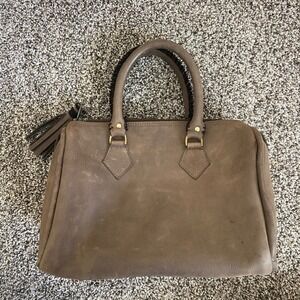 Duffel bag tan purse with beading on handles boho fringe tassel